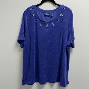 d&co Beach Terry Cloth Top XL Blue Coastal Resort Grommet Neck NWT